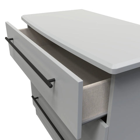 Bedroom Furniture Beverly Grey 3 Drawer Chest, Long Black Door Handles, Available in 3 Colours, Grey, White and Kashmir. Quick Delivery, Comes Assembled - Open Drawer