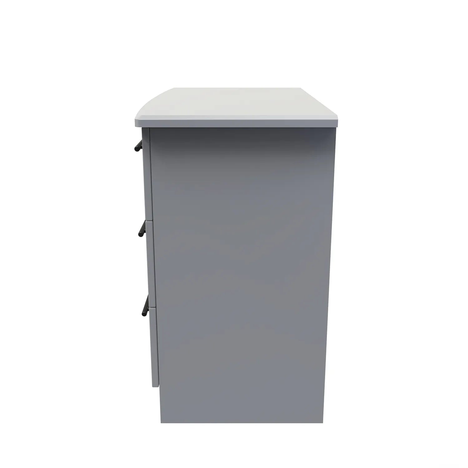 Bedroom Furniture Beverly Grey 3 Drawer Chest, Long Black Door Handles, Available in 3 Colours, Grey, White and Kashmir. Quick Delivery, Comes Assembled - Side view