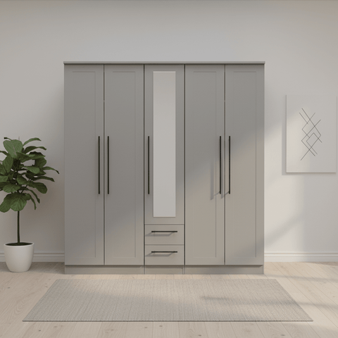 Beverly 5 Door Wardrobe with Mirror & Drawers