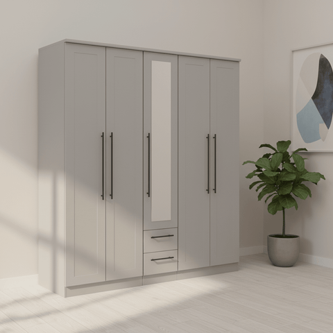 Beverly 5 Door Wardrobe with Mirror & Drawers