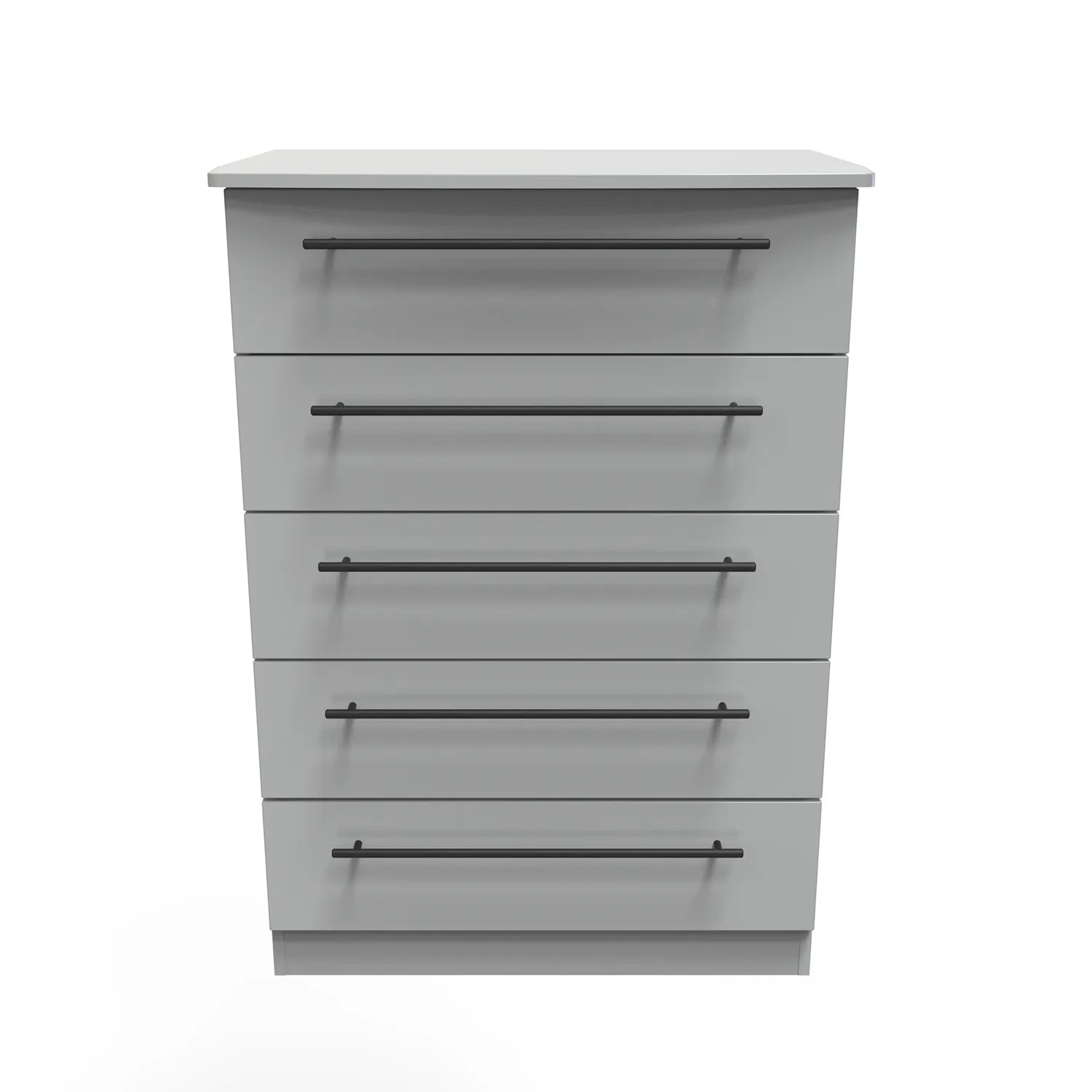 Bedroom Furniture Beverly Grey 5 Drawer Chest, Long Black Door Handles, Available in 3 Colours, Grey, White and Kashmir. Quick Delivery, Comes Assembled - Front view