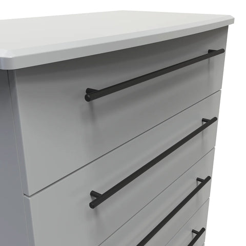Bedroom Furniture Beverly Grey 5 Drawer Chest, Long Black Door Handles, Available in 3 Colours, Grey, White and Kashmir. Quick Delivery, Comes Assembled - Close View
