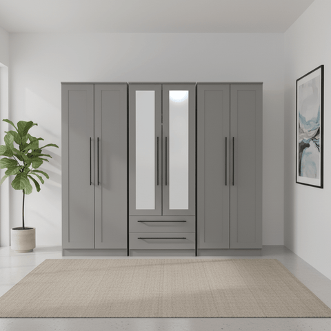 Beverly 6 Door Wardrobe with Mirror & Drawers