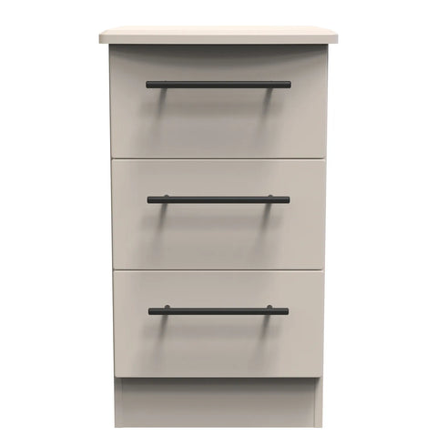 Bedroom Furniture Beverly Kashmir 3 Drawer Bedside Cabinet, Long Black Door Handles, Available in 3 Colours, Grey, White and Kashmir. Quick Delivery, Comes Assembled 