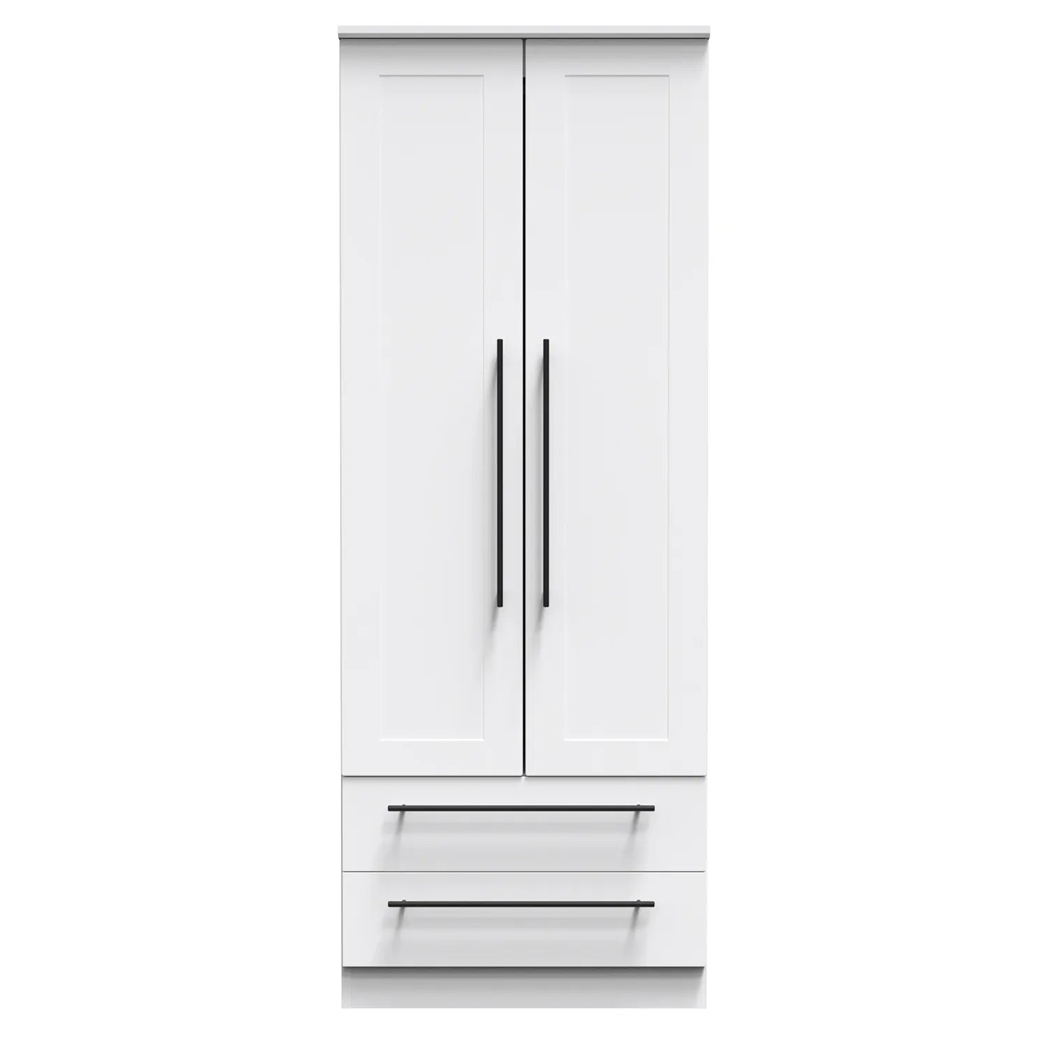 Beverly White 2 Door 2 Drawer Wardrobe, Available in Choice of 3 Colours, White, Grey and Kashmir , Free Quick Delivery. Ready Assembled 