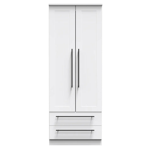 Beverly White 2 Door 2 Drawer Wardrobe, Available in Choice of 3 Colours, White, Grey and Kashmir , Free Quick Delivery. Ready Assembled 
