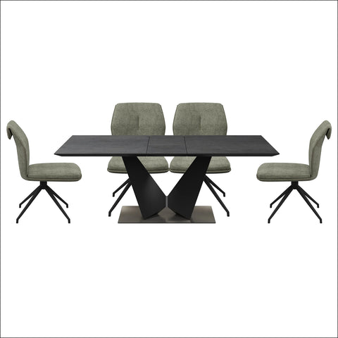 Westin Graphite Ceramic Extending Dining Table With 6 Mustard Dining Chairs - Pendle Village Furniture