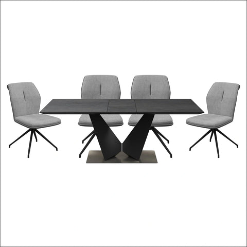Westin Graphite Ceramic Extending Dining Table With 6 Mustard Dining Chairs - Pendle Village Furniture