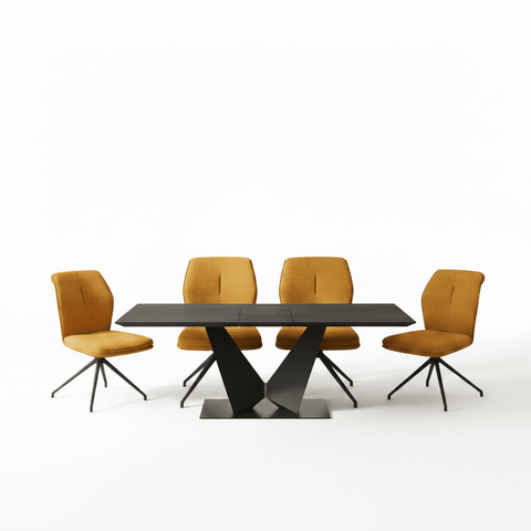 Westin Graphite Ceramic Extending Dining Table With 6 Mustard Dining Chairs