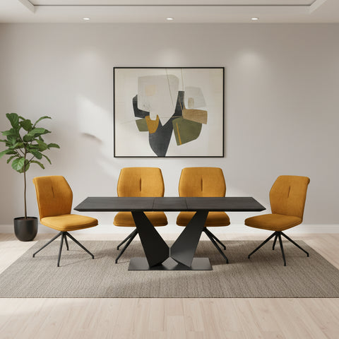 Westin Graphite Ceramic Extending Dining Table With 6 Mustard Dining Chairs - Pendle Village Furniture
