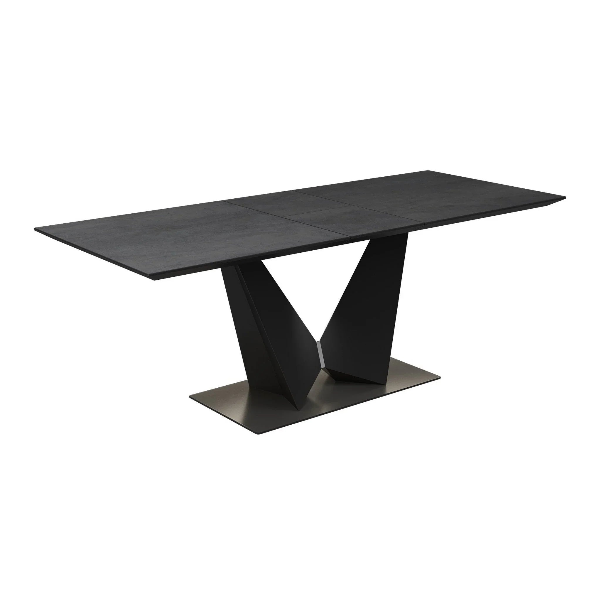 Westin Graphite Ceramic Extending Dining Table With 6 Mustard Dining Chairs - Angled Dining Table 