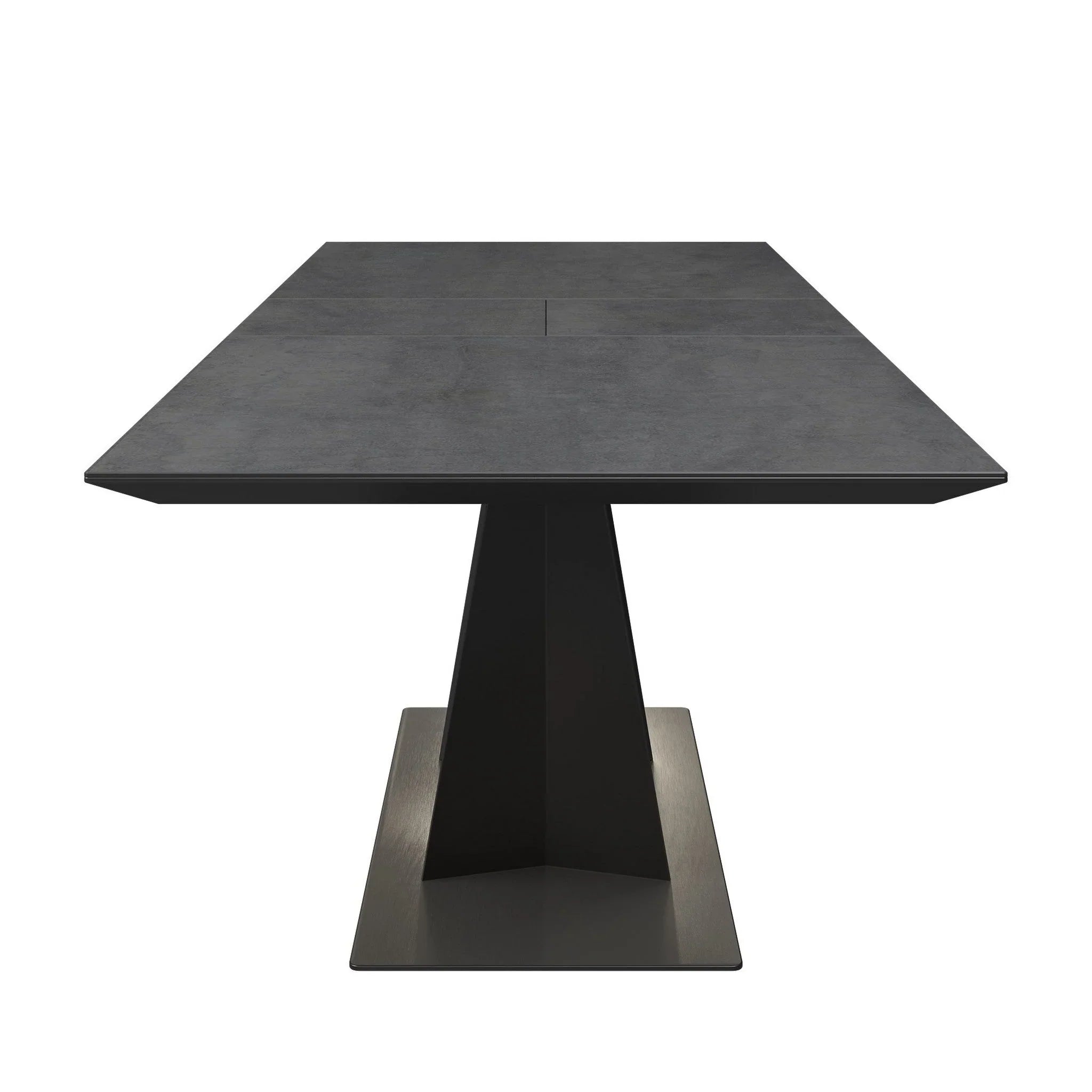 Westin Graphite Ceramic Extending Dining Table With 6 Mustard Dining Chairs - Side View of Dining Table 