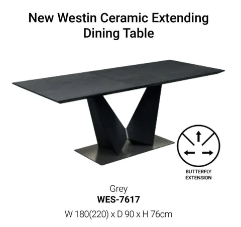 Westin Graphite Ceramic Extending Dining Table With 6 Mustard Dining Chairs - Pendle Village Furniture
