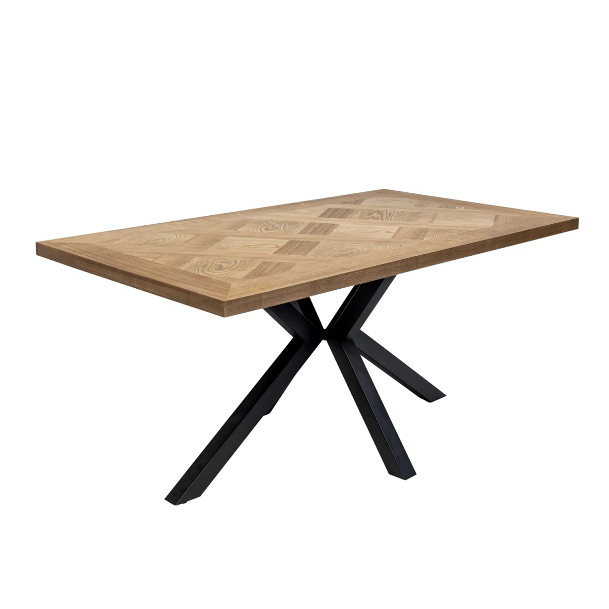 Westley Oak Veneer 1.6m Dining Table with Stone Faux Leather Corner Dining Bench and Manuelle Dining Chairs - Wooden table with black legs 