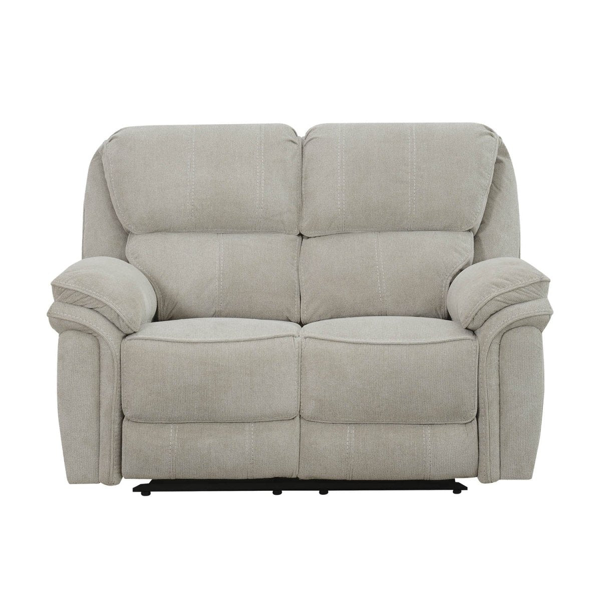 A light beige upholstered reclining 2 Seater sofa with two seat cushions, padded backrests, and wide armrests, shown against a plain white background.
