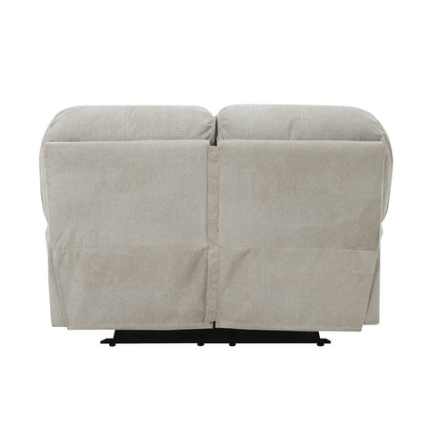 A light beige fabric slipcover designed for a two-seater recliner chair, shown from the back view against a plain white background.