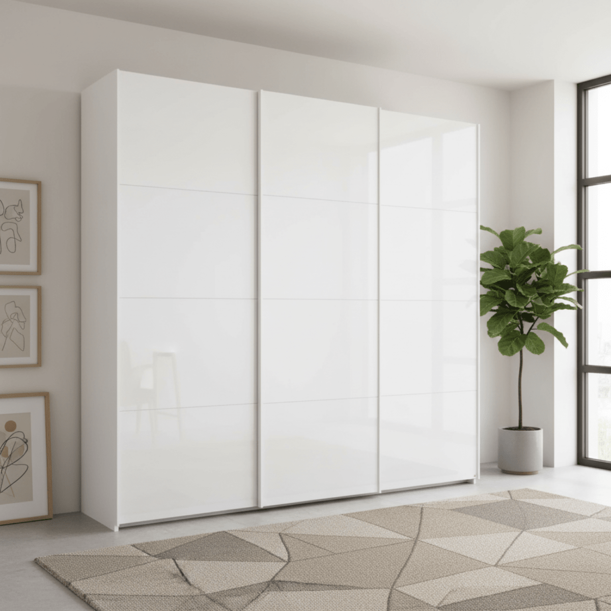 Rauch Forms 3 Door Sliding White Glass Wardrobe