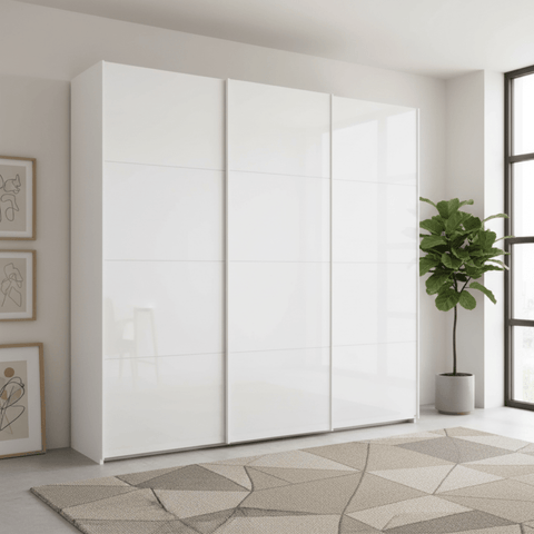 Rauch Forms 3 Door Sliding White Glass Wardrobe