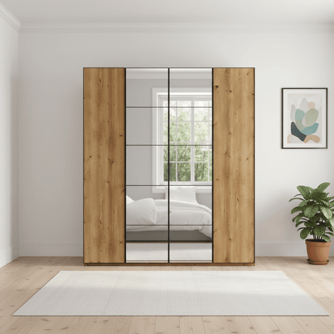 Zenith 200cm 4 Door Hinged Bianco Oak Mirrored Wardrobe