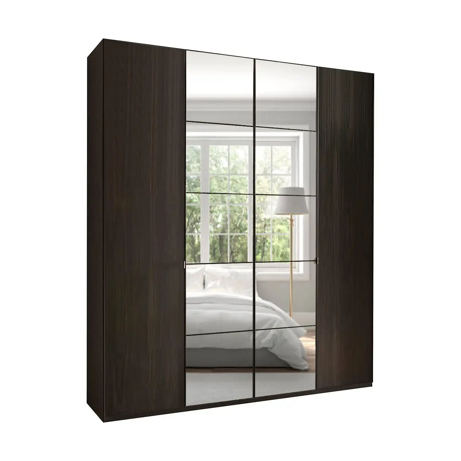 Zenith 200cm 4 Door Hinged Mocca Oak Mirrored Wardrobe - Pendle Village Furniture