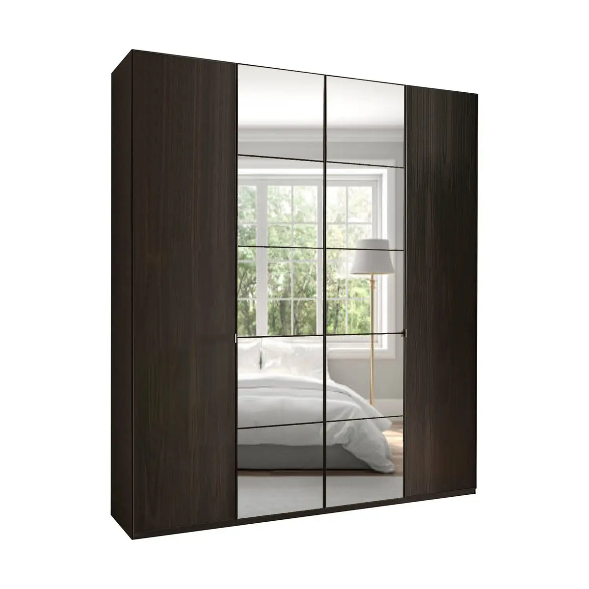 Zenith 200cm 4 Door Hinged Mocca Oak Mirrored Wardrobe - Pendle Village Furniture
