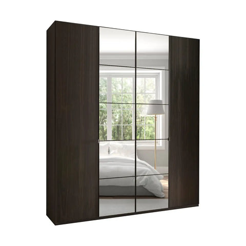 Zenith 200cm 4 Door Hinged Mocca Oak Mirrored Wardrobe - Pendle Village Furniture