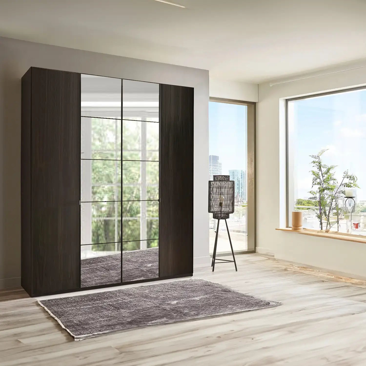 Zenith 200cm 4 Door Hinged Mocca Oak Mirrored Wardrobe - Pendle Village Furniture
