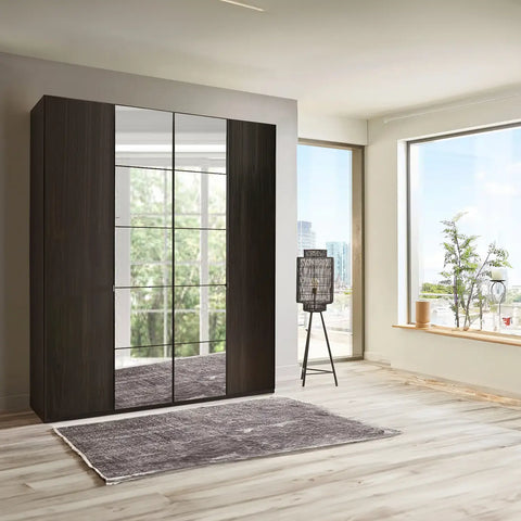 Zenith 200cm 4 Door Hinged Mocca Oak Mirrored Wardrobe - Pendle Village Furniture
