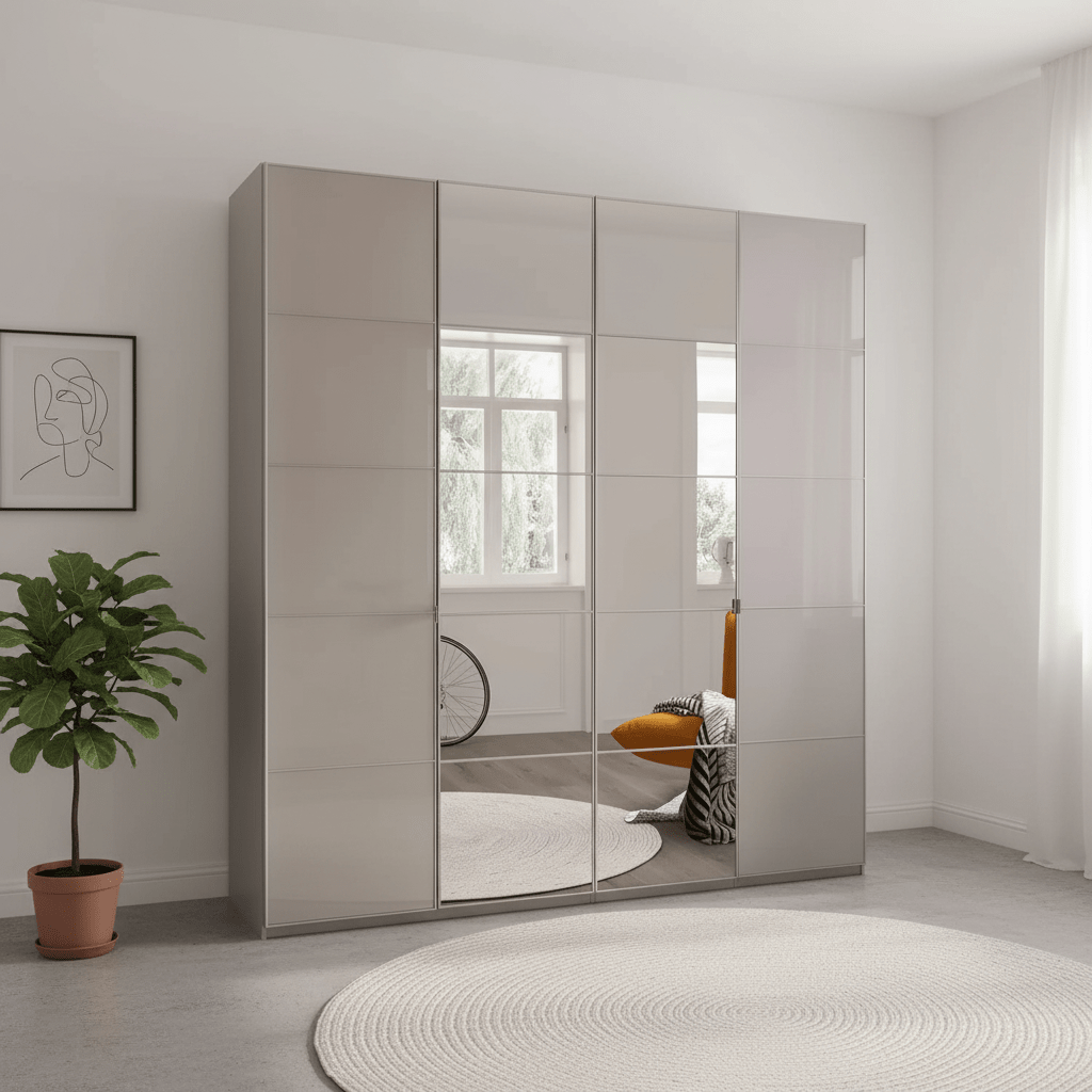 Zenith 200cm Champagne Glass 4 Door Wardrobe with Mirror