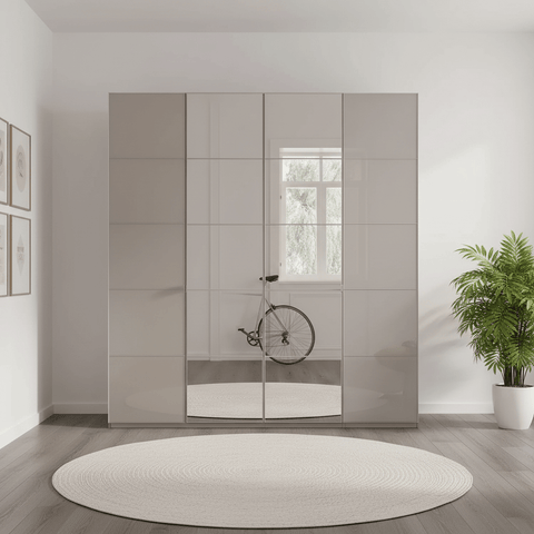 Zenith 200cm Champagne Glass 4 Door Wardrobe with Mirror