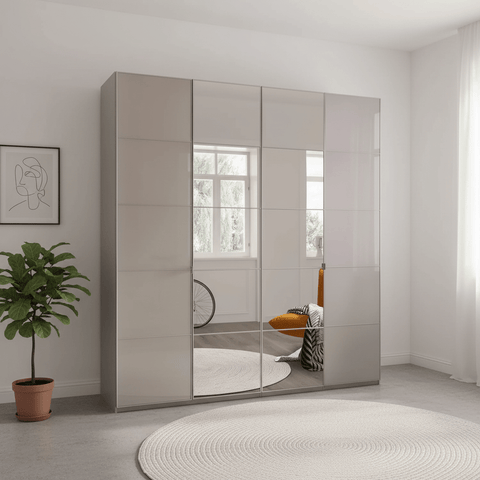 Zenith 200cm Champagne Glass 4 Door Wardrobe with Mirror
