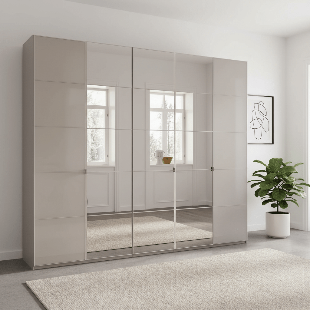 Zenith 250cm Champagne Glass 5 Door Wardrobe with Mirror