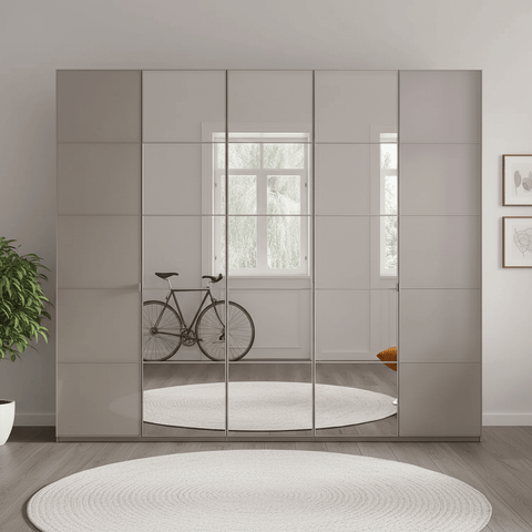 Zenith 250cm Champagne Glass 5 Door Wardrobe with Mirror