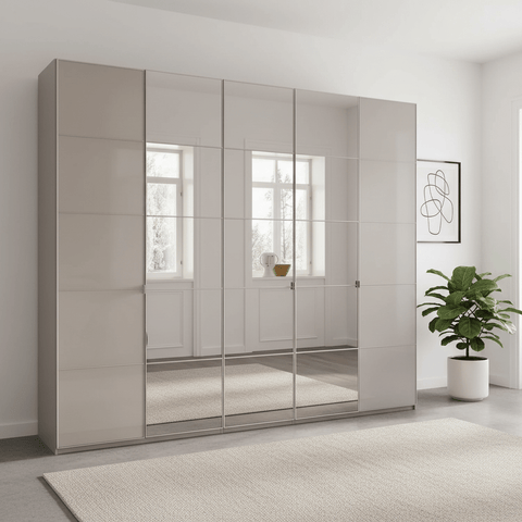 Zenith 250cm Champagne Glass 5 Door Wardrobe with Mirror