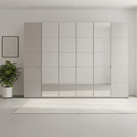 Zenith 300cm Champagne Glass 6 Door Wardrobe with Mirror