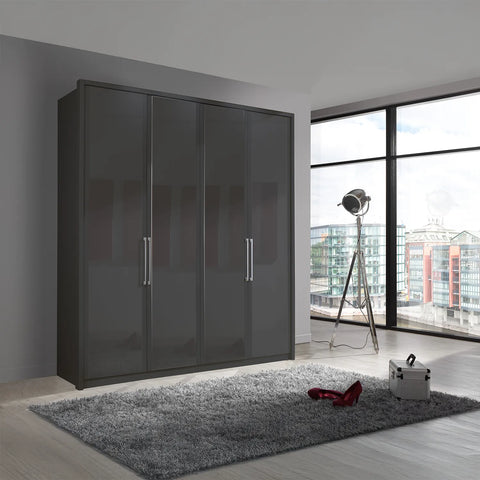 Wiemann Bristol Graphite Glass Front 4 Door Wardrobe - Pendle Village Furniture