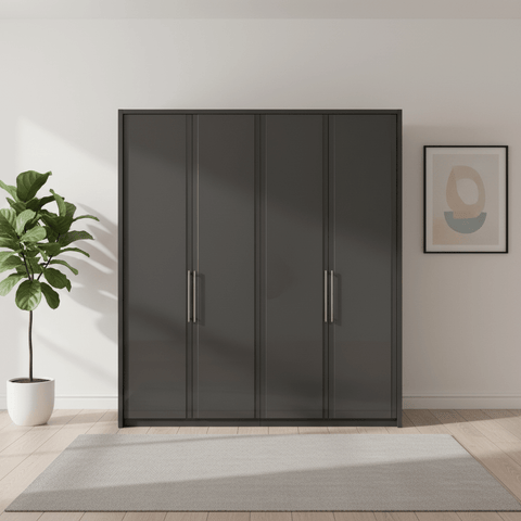 Wiemann Bristol Graphite Glass Front 4 Door Wardrobe