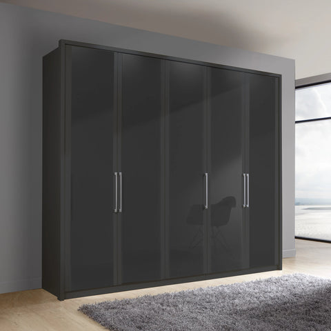 Wiemann Bristol Graphite Glass Front 4 Door Wardrobe - Pendle Village Furniture