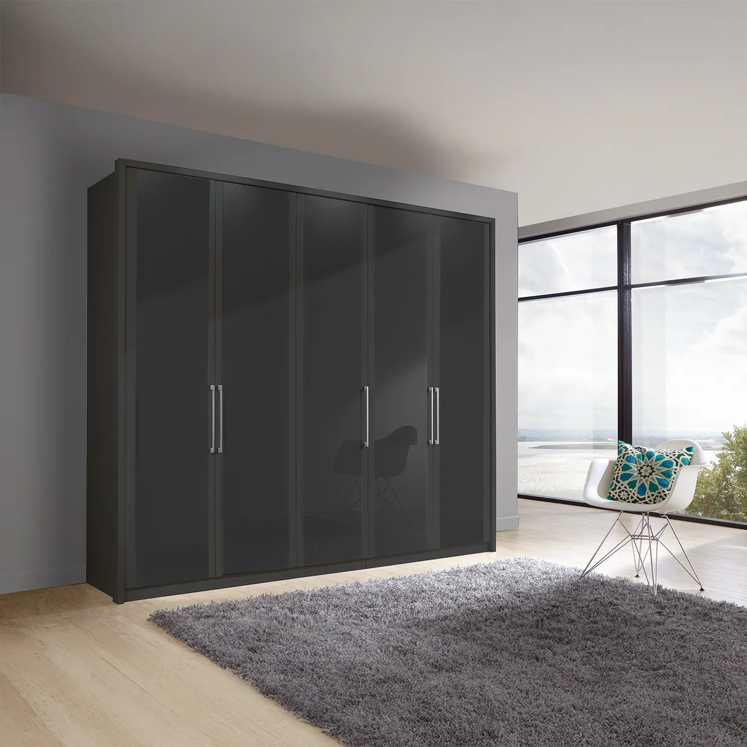 Wiemann Bristol Graphite Glass Front 4 Door Wardrobe - Pendle Village Furniture