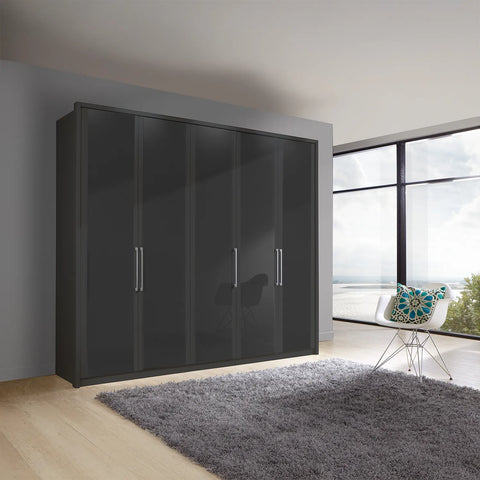 Wiemann Bristol Graphite Glass Front 4 Door Wardrobe - Pendle Village Furniture