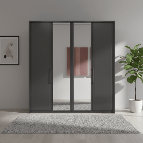 Wiemann Bristol Graphite and Mirror Front 4 Door Wardrobe