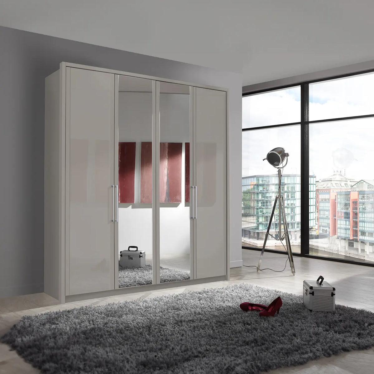 Wiemann Bristol Pebble Grey 4 Door Wardrobe With Mirror - Pendle Village Furniture