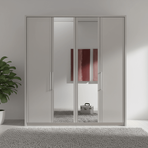 Wiemann Bristol Pebble Grey 4 Door Wardrobe With Mirror