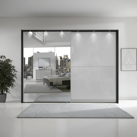 Wiemann Bristol Graphite and White Glass Sliding Door Wardrobe with Mirror