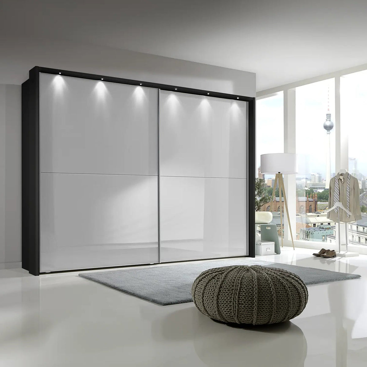 Wiemann Bristol Graphite With White Sliding Door Wardrobe - Pendle Village Furniture