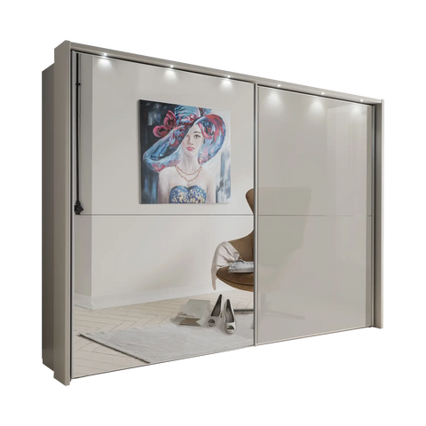 Wiemann Bristol Pebble Grey Sliding Door Wardrobe With Mirror, We will Deliver and assemble the wardrobe. Available in 4 Width Sizes 150cm, 200cm, 250cm and 300cm height is 217cm - Main Image 