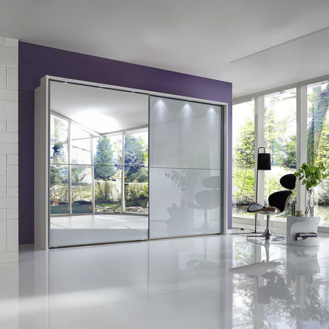 Wiemann Bristol White Sliding Door Wardrobe With Mirror, We will Deliver and assemble the wardrobe. Available in 4 Width Sizes 150cm, 200cm, 250cm and 300cm height is 217cm - Lifestyle Image 