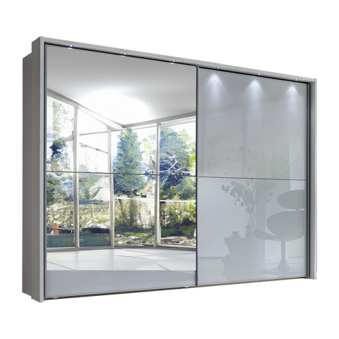 Wiemann Bristol White Sliding Door Wardrobe With Mirror, We will Deliver and assemble the wardrobe. Available in 4 Width Sizes 150cm, 200cm, 250cm and 300cm height is 217cm - Main Image 