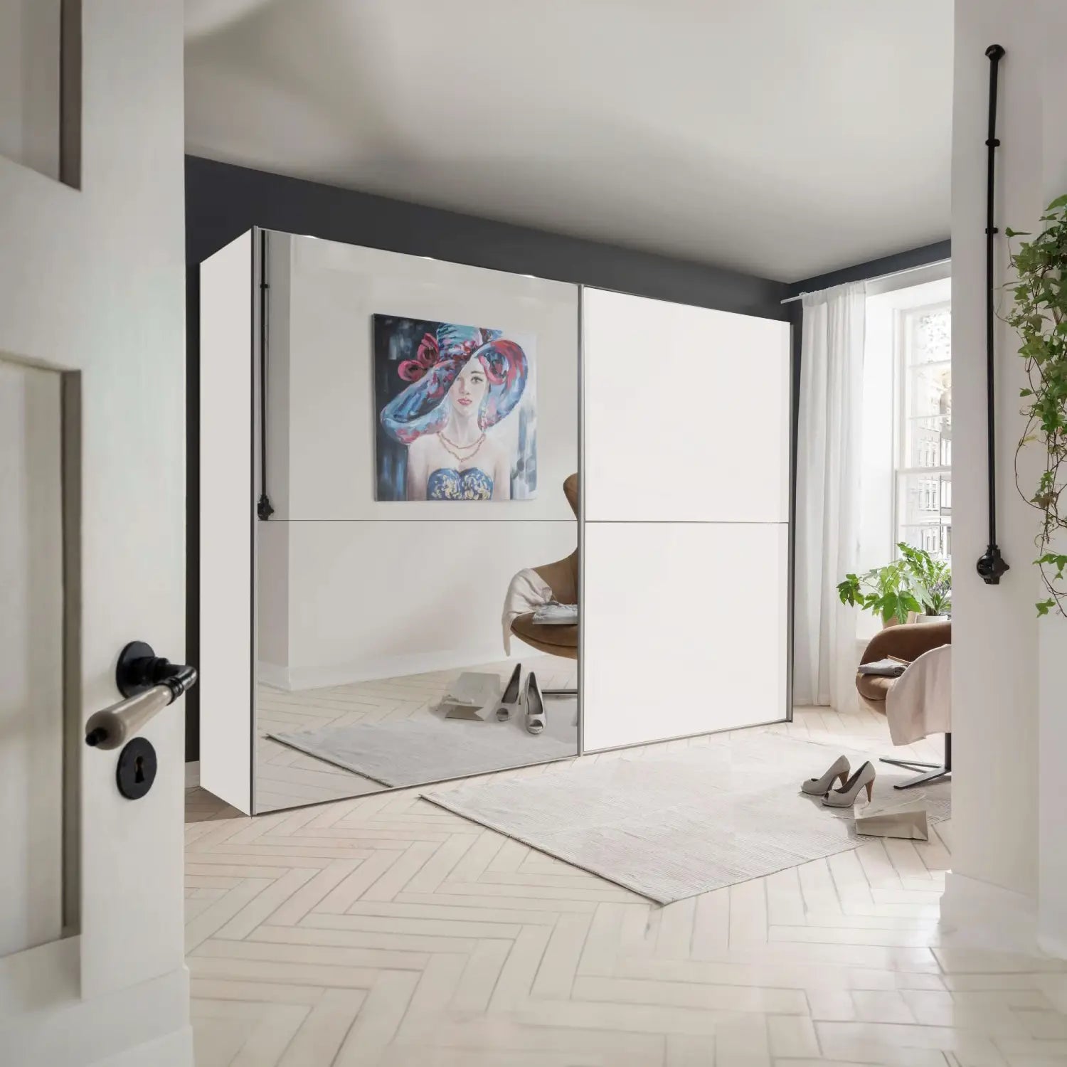Wiemann Bristol White Sliding Door Wardrobe With Mirror, We will Deliver and assemble the wardrobe. Available in 4 Width Sizes 150cm, 200cm, 250cm and 300cm height is 217cm - Matt Front Wardrobe 