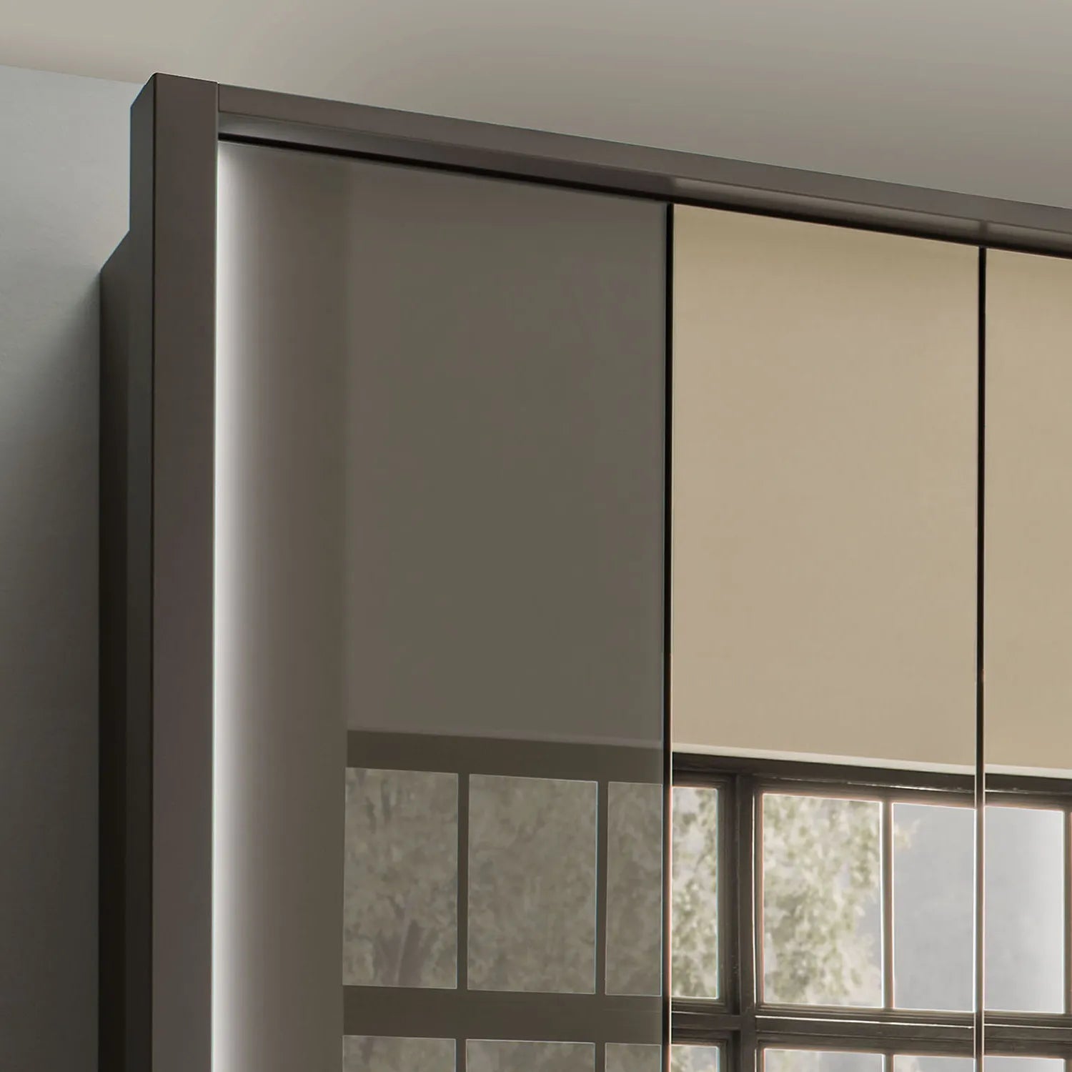 Wiemann Kansas Large 6 Door Havana Glass Wardrobe with Mirror & LED Light - Pendle Village Furniture